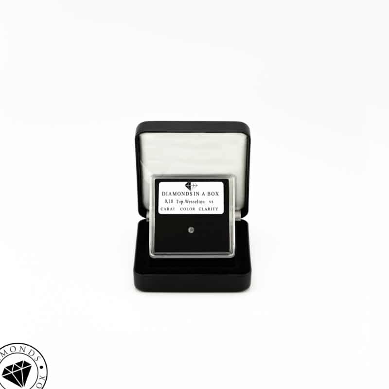 Echter zertifizierter Diamant in geöffneter Diamonds-in-a-Box Geschenkbox