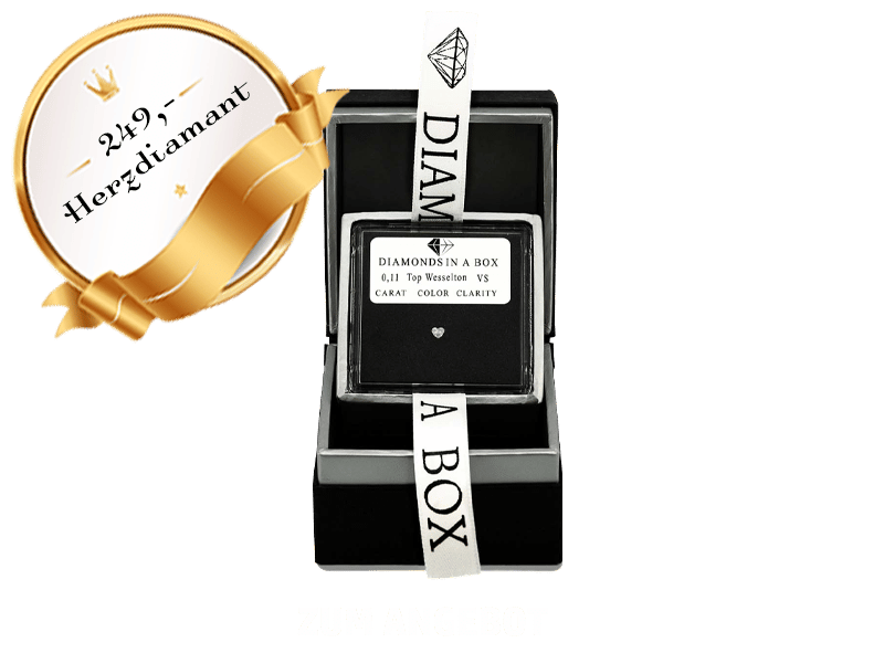 Herzdiamant 0,11 ct Diamant (Top Wesselton, VS) in geöffneter Geschenkbox