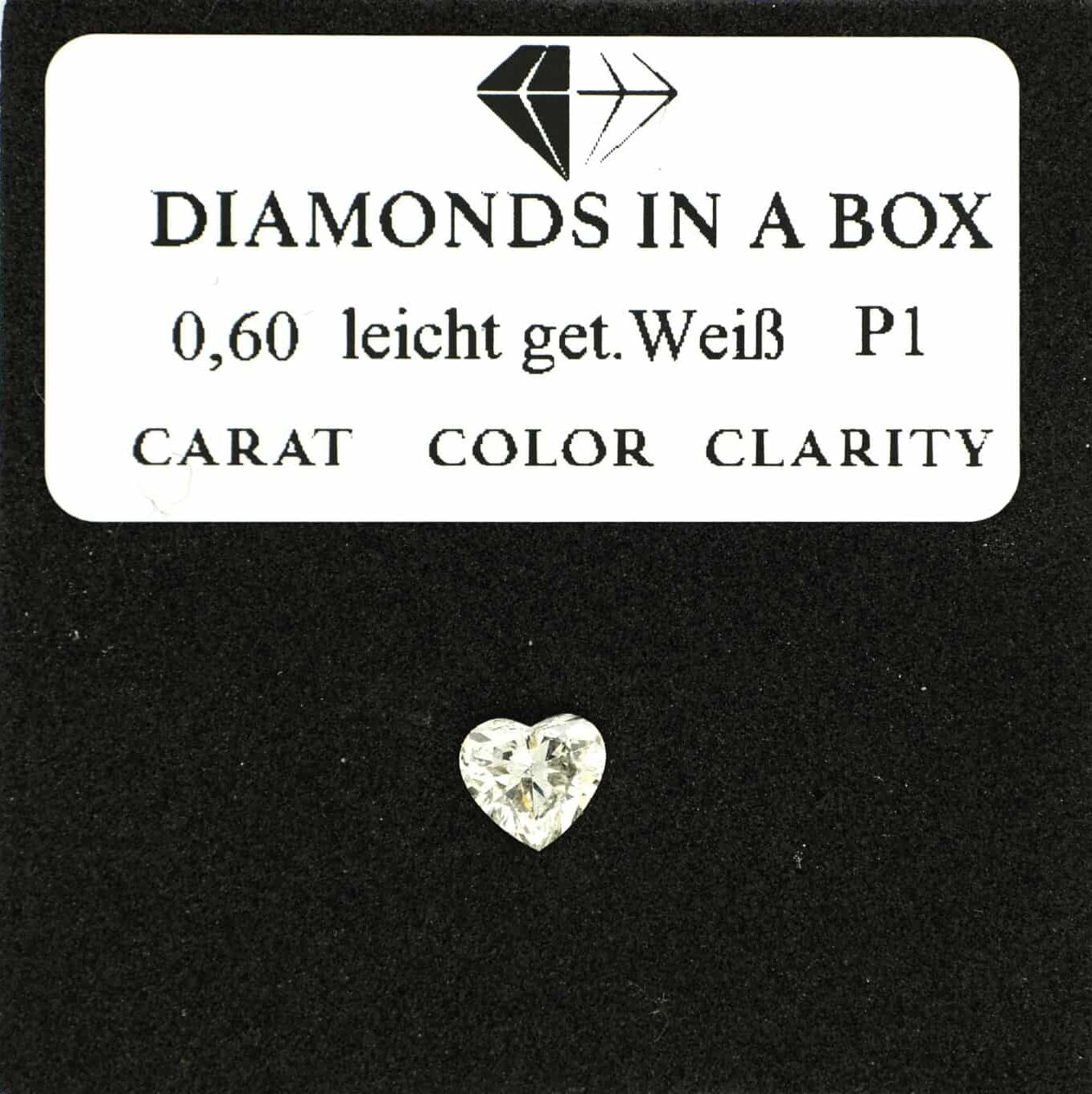 Herz 0,60 0,60 Karat Herzschliff-Diamant in Produktbox mit Etikett